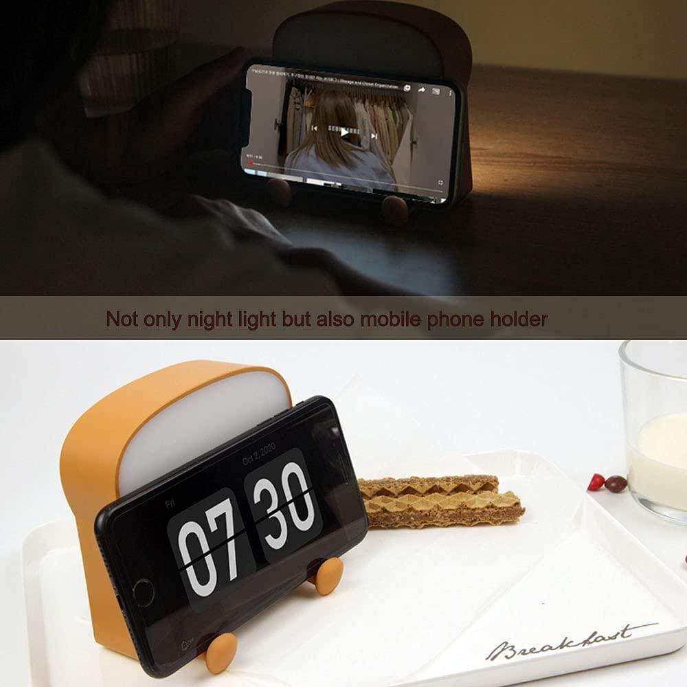 LED Toast Night Light with Silicone Foot Phone Holder Table Lamp Infinite Dimming Bread Decoration Creative Lamp Decorative Table Lamp Cute Study Lamps for Bedroom Décor