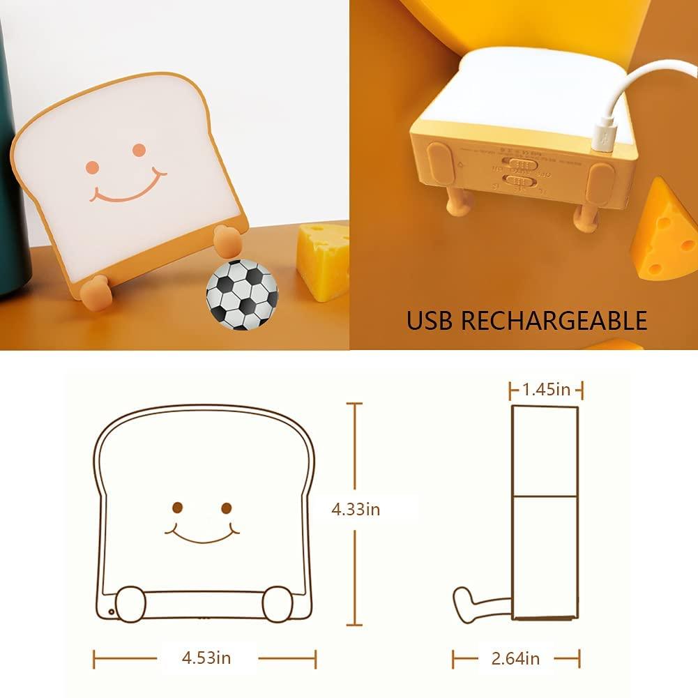 LED Toast Night Light with Silicone Foot Phone Holder Table Lamp Infinite Dimming Bread Decoration Creative Lamp Decorative Table Lamp Cute Study Lamps for Bedroom Décor