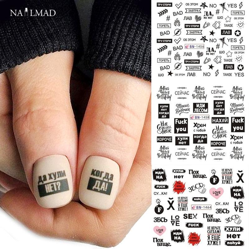 Letter Nail Water Decals With Inscriptions Sexy Girl  Black White Tattoo Slider English Alphabet Nail Decals Adhesive Letter 3D Nail Art Stickers for Women Girls Nail Decoration Manicure for Women Decorations Birthday Party Favor Gift