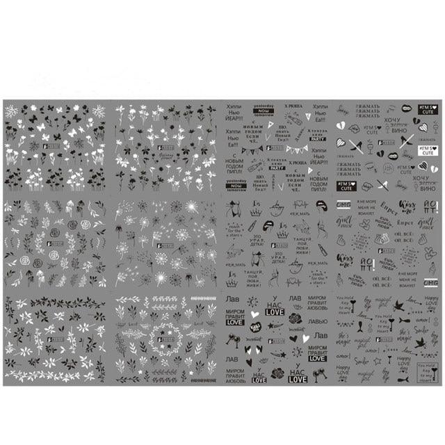 Letter Nail Water Decals With Inscriptions Sexy Girl  Black White Tattoo Slider English Alphabet Nail Decals Adhesive Letter 3D Nail Art Stickers for Women Girls Nail Decoration Manicure for Women Decorations Birthday Party Favor Gift