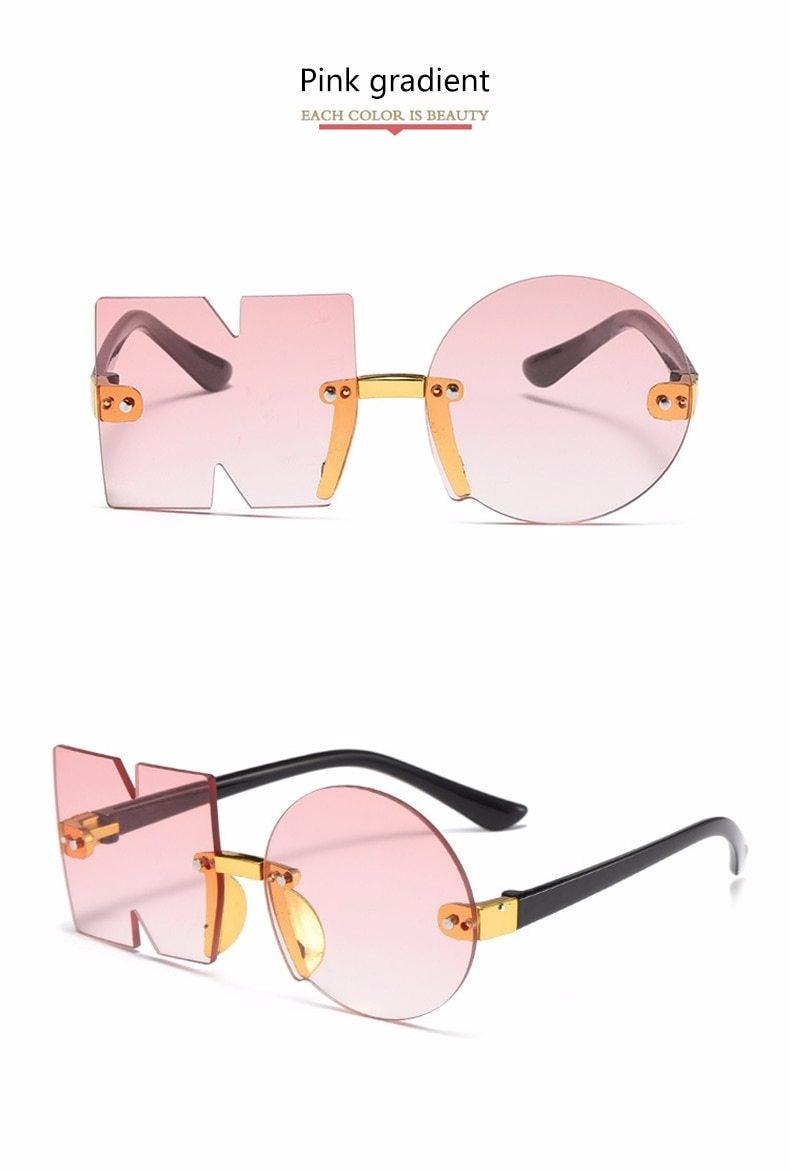 Letter NO Party Rimless Irregular Design Sunglasses For Men/Women Fashionable NO Sunglasses for Kids Oversize & Irregular Design Frameless Polygon Glasses For Children