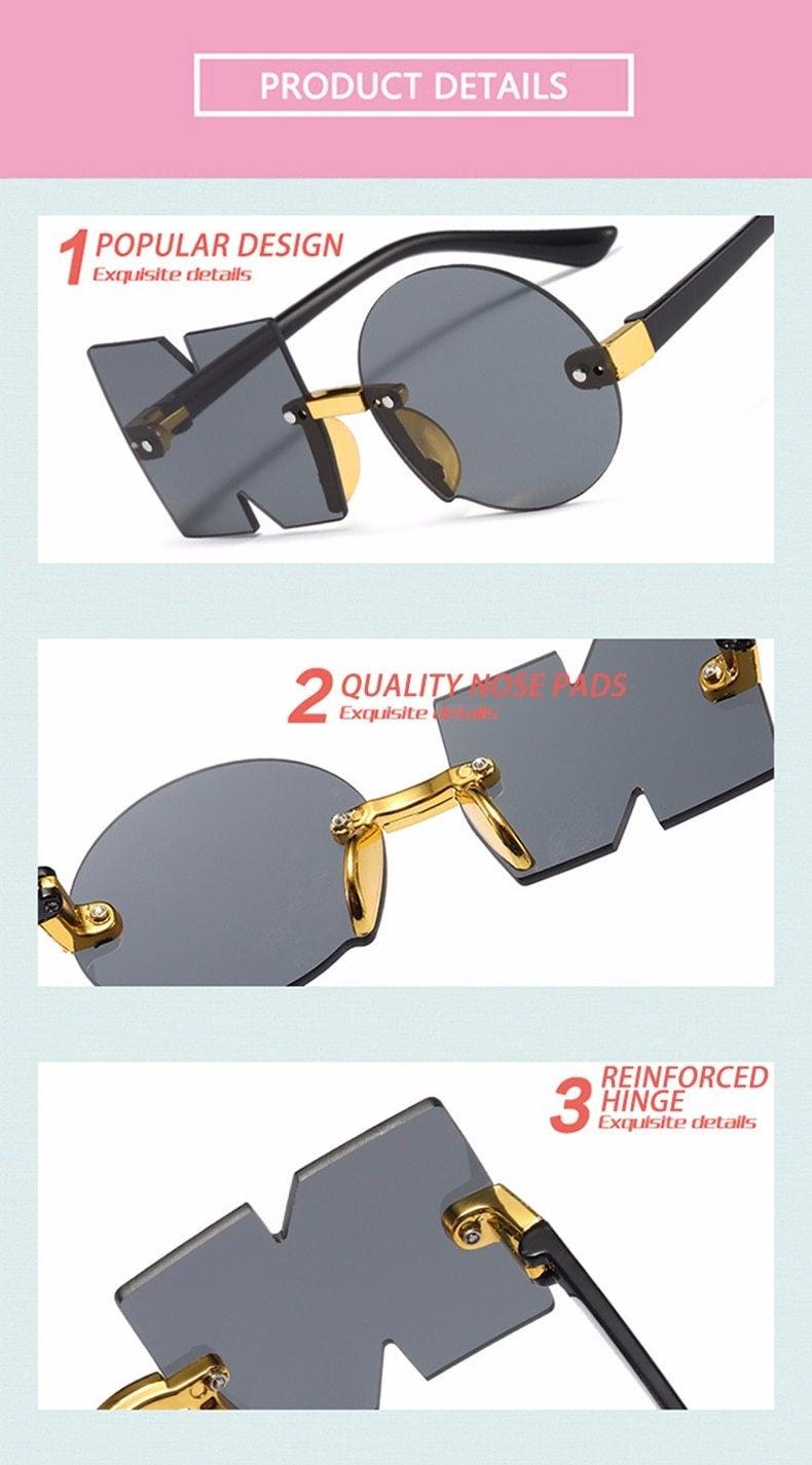 Letter NO Party Rimless Irregular Design Sunglasses For Men/Women Fashionable NO Sunglasses for Kids Oversize & Irregular Design Frameless Polygon Glasses For Children