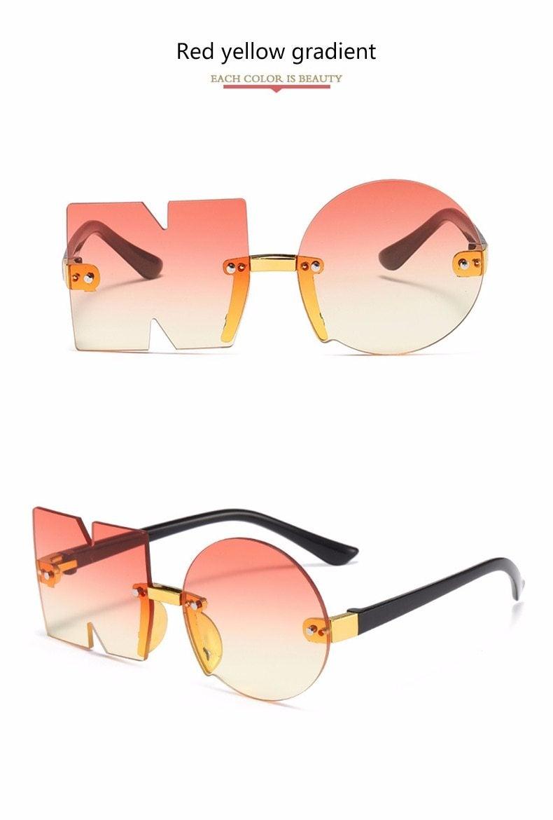 Letter NO Party Rimless Irregular Design Sunglasses For Men/Women Fashionable NO Sunglasses for Kids Oversize & Irregular Design Frameless Polygon Glasses For Children