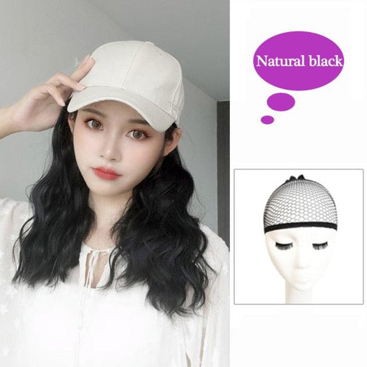 Long Synthetic Baseball Cap Hair Wig Natural Black Cap Hair Extensions Natural Corn Whisker wig Wave Wigs Hat Wig Adjustable Wigs For Black Women Cosplay Wigs For Women