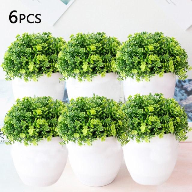 Love Art Set of 6 Small Artificial Decor Bonsai Potted Plastic Fake Flowers for Home Garden Office Desk Wall Book Shelf Decor Room Hotel  Decor