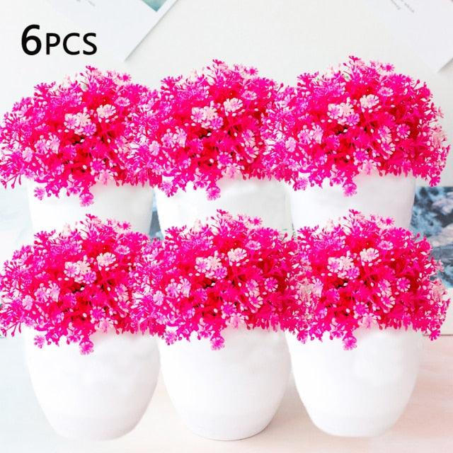 Love Art Set of 6 Small Artificial Decor Bonsai Potted Plastic Fake Flowers for Home Garden Office Desk Wall Book Shelf Decor Room Hotel  Decor