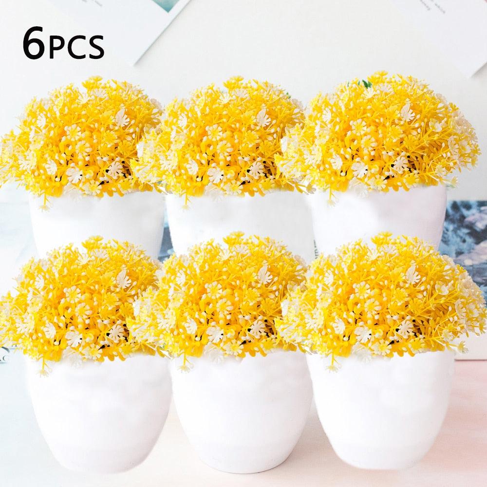 Love Art Set of 6 Small Artificial Decor Bonsai Potted Plastic Fake Flowers for Home Garden Office Desk Wall Book Shelf Decor Room Hotel  Decor