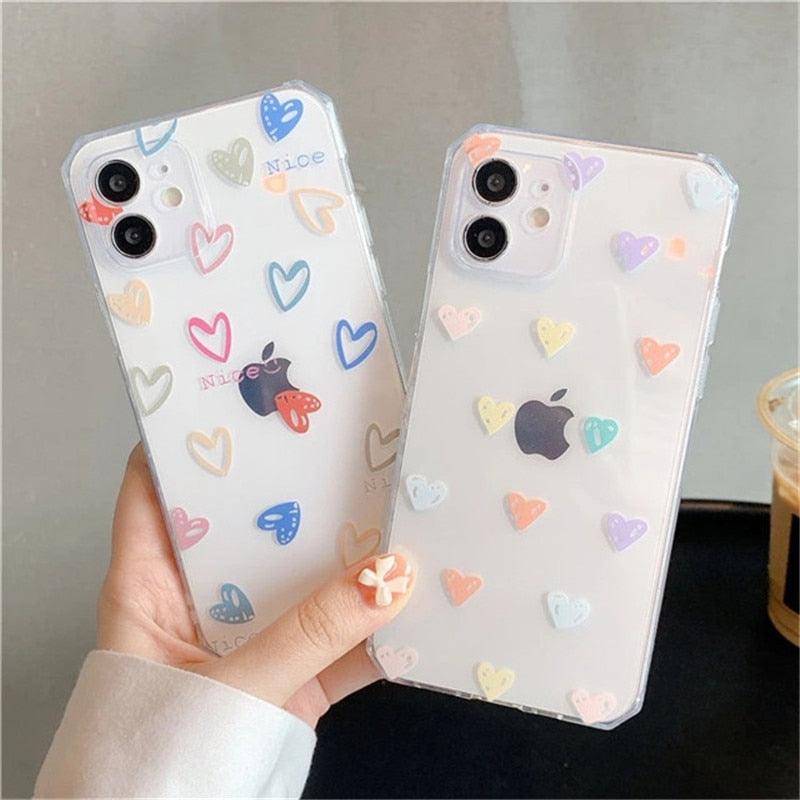 Love Heart Transparent Shockproof Phone Case For iPhone 12 11 Pro Max 7 8 Plus X XS Max XR Lens Protection Soft Cover Love Heart Pattern Soft Flexible Ultra-thin Shockproof Cover Women Girls Phone Case