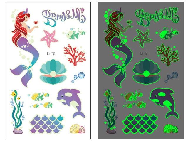 Luminous Tattoo Stickers Temporary Animal Tattoos Glow Paste on Face Arm Leg Fluorescent Waterproof Fake Tattoo For Kids Girls