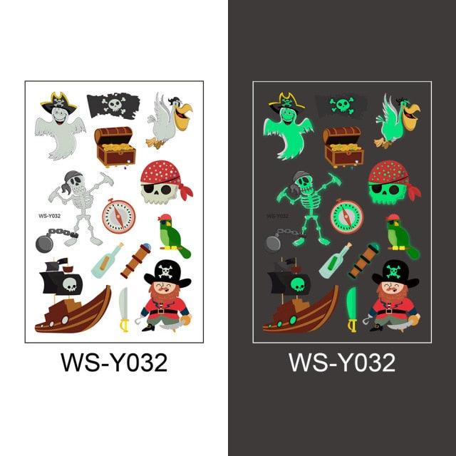 Luminous Tattoo Stickers Temporary Animal Tattoos Glow Paste on Face Arm Leg Fluorescent Waterproof Fake Tattoo For Kids Girls