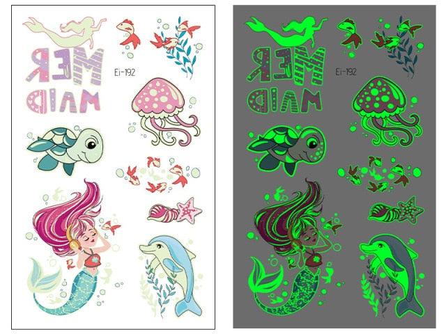 Luminous Tattoo Stickers Temporary Animal Tattoos Glow Paste on Face Arm Leg Fluorescent Waterproof Fake Tattoo For Kids Girls