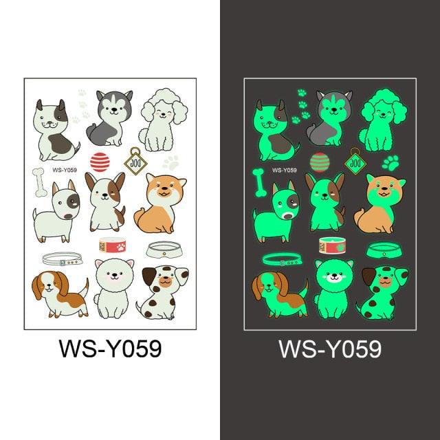 Luminous Tattoo Stickers Temporary Animal Tattoos Glow Paste on Face Arm Leg Fluorescent Waterproof Fake Tattoo For Kids Girls