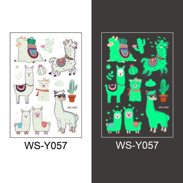 Luminous Tattoo Stickers Temporary Animal Tattoos Glow Paste on Face Arm Leg Fluorescent Waterproof Fake Tattoo For Kids Girls
