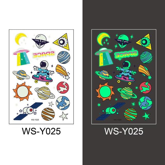 Luminous Tattoo Stickers Temporary Animal Tattoos Glow Paste on Face Arm Leg Fluorescent Waterproof Fake Tattoo For Kids Girls