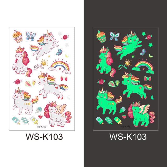 Luminous Tattoo Stickers Temporary Animal Tattoos Glow Paste on Face Arm Leg Fluorescent Waterproof Fake Tattoo For Kids Girls