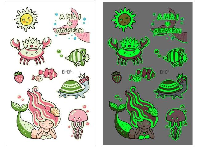 Luminous Tattoo Stickers Temporary Animal Tattoos Glow Paste on Face Arm Leg Fluorescent Waterproof Fake Tattoo For Kids Girls