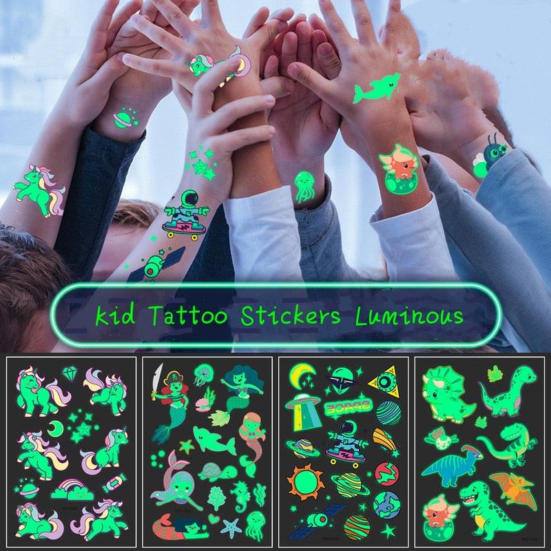 Luminous Tattoo Stickers Temporary Animal Tattoos Glow Paste on Face Arm Leg Fluorescent Waterproof Fake Tattoo For Kids Girls