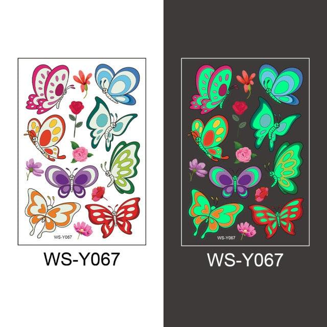 Luminous Tattoo Stickers Temporary Animal Tattoos Glow Paste on Face Arm Leg Fluorescent Waterproof Fake Tattoo For Kids Girls