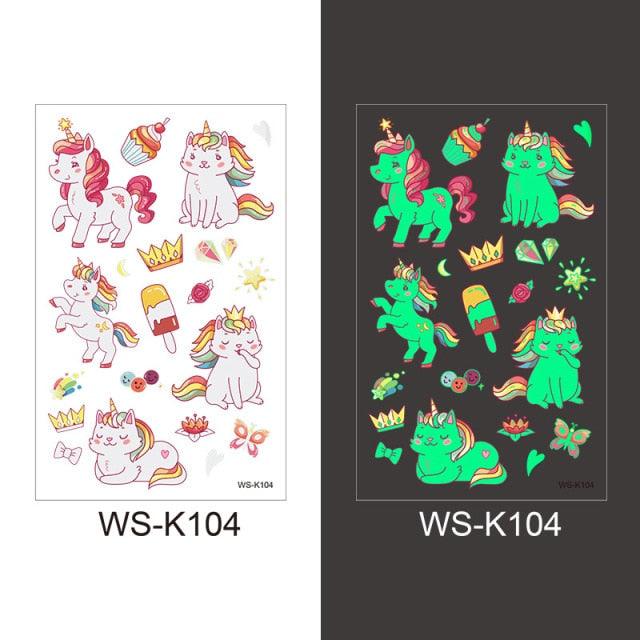 Luminous Tattoo Stickers Temporary Animal Tattoos Glow Paste on Face Arm Leg Fluorescent Waterproof Fake Tattoo For Kids Girls