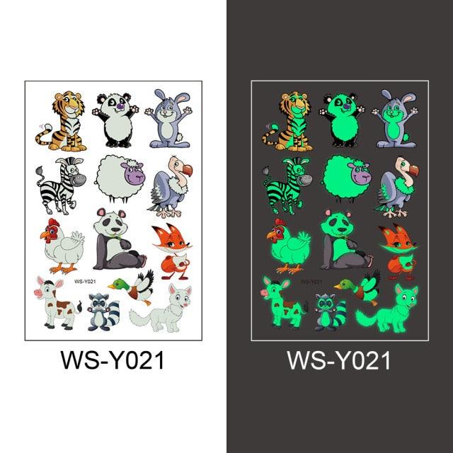 Luminous Tattoo Stickers Temporary Animal Tattoos Glow Paste on Face Arm Leg Fluorescent Waterproof Fake Tattoo For Kids Girls