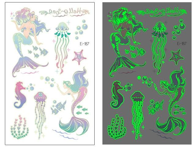 Luminous Tattoo Stickers Temporary Animal Tattoos Glow Paste on Face Arm Leg Fluorescent Waterproof Fake Tattoo For Kids Girls