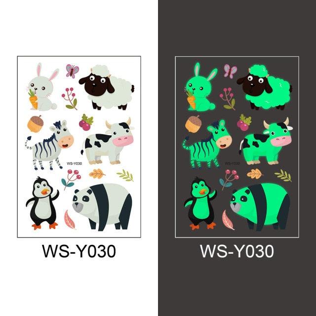 Luminous Tattoo Stickers Temporary Animal Tattoos Glow Paste on Face Arm Leg Fluorescent Waterproof Fake Tattoo For Kids Girls