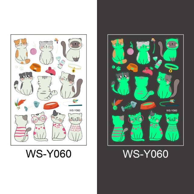 Luminous Tattoo Stickers Temporary Animal Tattoos Glow Paste on Face Arm Leg Fluorescent Waterproof Fake Tattoo For Kids Girls