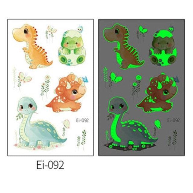 Luminous Tattoo Stickers Temporary Animal Tattoos Glow Paste on Face Arm Leg Fluorescent Waterproof Fake Tattoo For Kids Girls