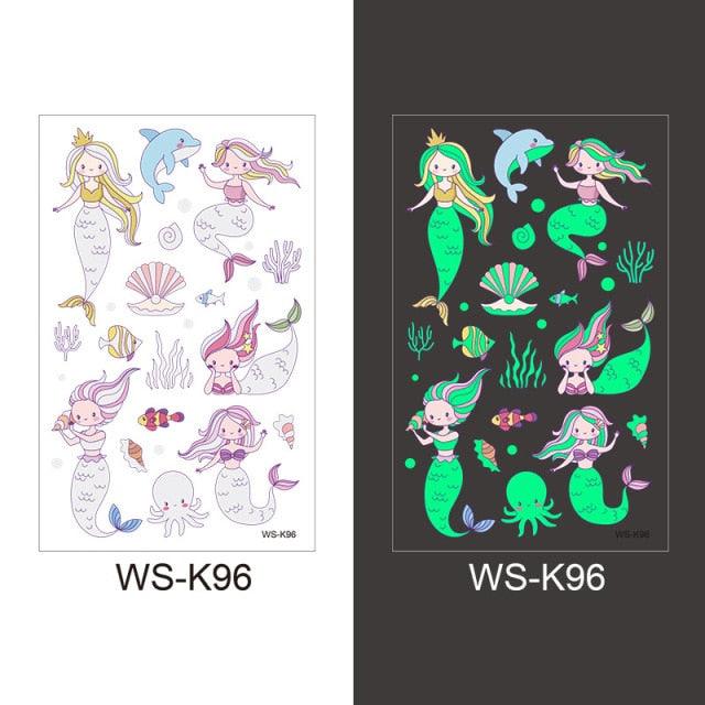 Luminous Tattoo Stickers Temporary Animal Tattoos Glow Paste on Face Arm Leg Fluorescent Waterproof Fake Tattoo For Kids Girls