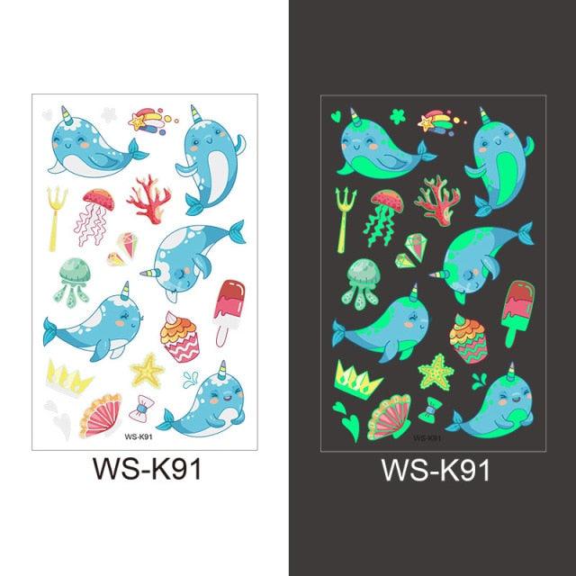 Luminous Tattoo Stickers Temporary Animal Tattoos Glow Paste on Face Arm Leg Fluorescent Waterproof Fake Tattoo For Kids Girls