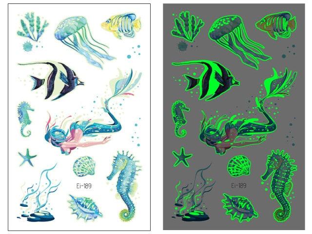 Luminous Tattoo Stickers Temporary Animal Tattoos Glow Paste on Face Arm Leg Fluorescent Waterproof Fake Tattoo For Kids Girls