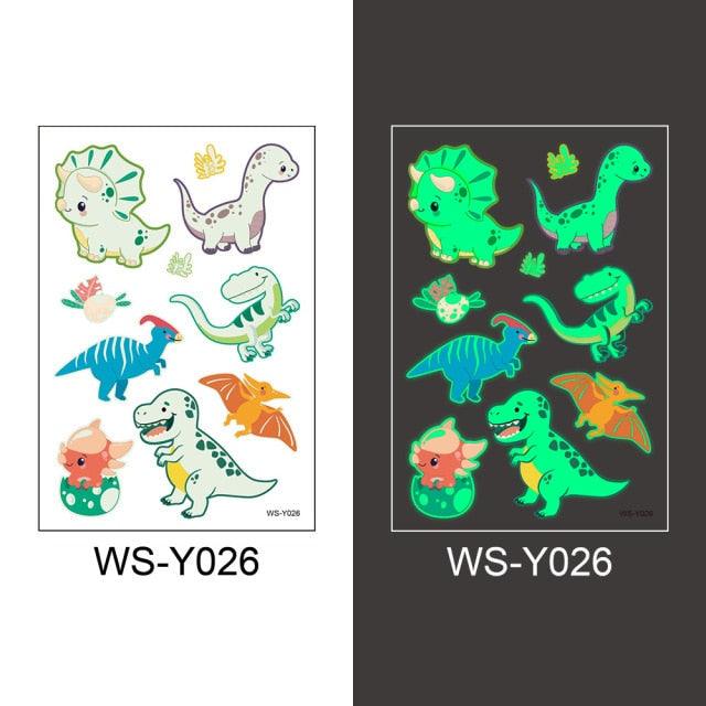 Luminous Tattoo Stickers Temporary Animal Tattoos Glow Paste on Face Arm Leg Fluorescent Waterproof Fake Tattoo For Kids Girls