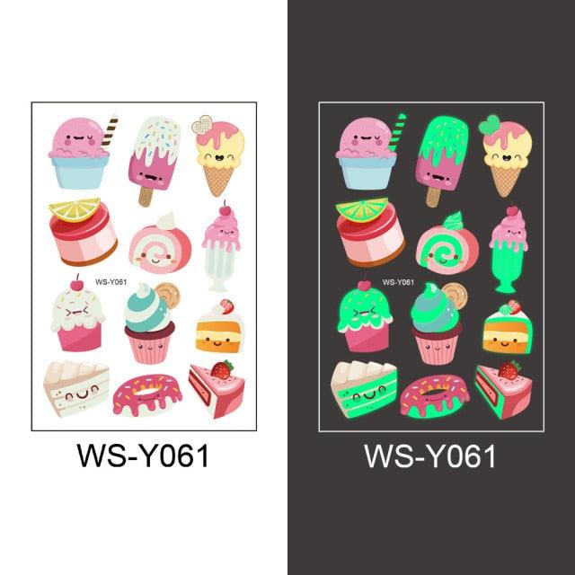 Luminous Tattoo Stickers Temporary Animal Tattoos Glow Paste on Face Arm Leg Fluorescent Waterproof Fake Tattoo For Kids Girls