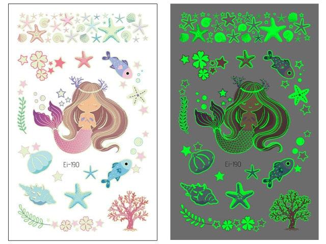 Luminous Tattoo Stickers Temporary Animal Tattoos Glow Paste on Face Arm Leg Fluorescent Waterproof Fake Tattoo For Kids Girls