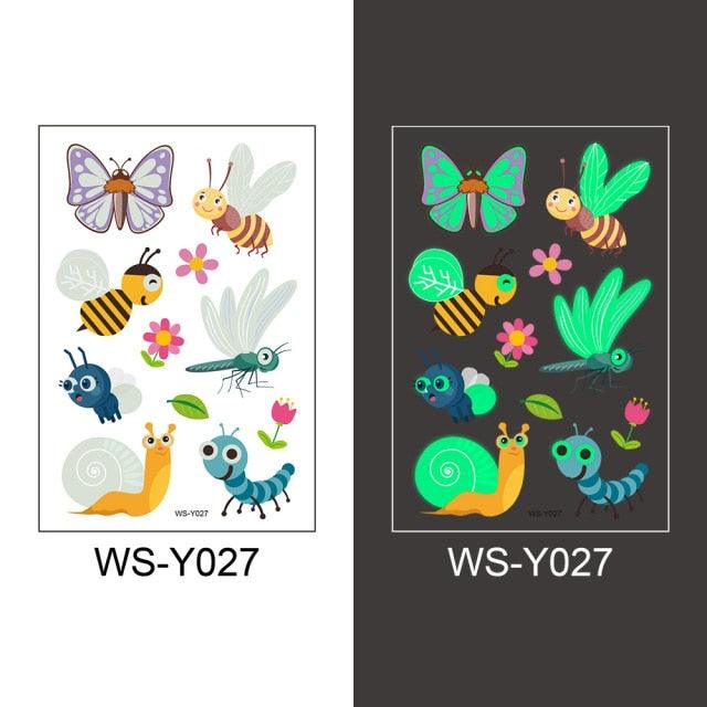 Luminous Tattoo Stickers Temporary Animal Tattoos Glow Paste on Face Arm Leg Fluorescent Waterproof Fake Tattoo For Kids Girls