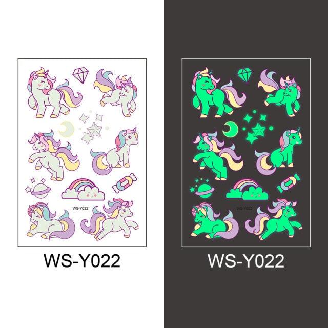 Luminous Tattoo Stickers Temporary Animal Tattoos Glow Paste on Face Arm Leg Fluorescent Waterproof Fake Tattoo For Kids Girls