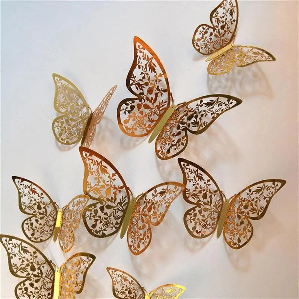 Luxury 3D Wall Stunning 12Pcs 4D Hollow Butterfly Wall Sticker Home Decoration Wall Stickers wedding Party Wedding Decors Butterfly Kids Room Decors