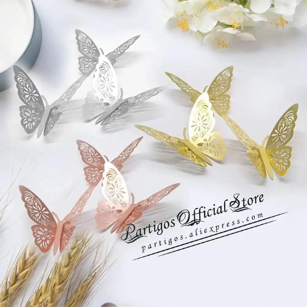 Luxury 3D Wall Stunning 12Pcs 4D Hollow Butterfly Wall Sticker Home Decoration Wall Stickers wedding Party Wedding Decors Butterfly Kids Room Decors