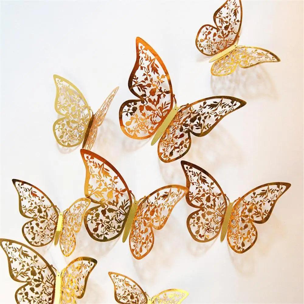 Luxury 3D Wall Stunning 12Pcs 4D Hollow Butterfly Wall Sticker Home Decoration Wall Stickers wedding Party Wedding Decors Butterfly Kids Room Decors