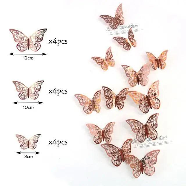 Luxury 3D Wall Stunning 12Pcs 4D Hollow Butterfly Wall Sticker Home Decoration Wall Stickers wedding Party Wedding Decors Butterfly Kids Room Decors