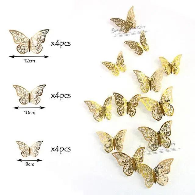 Luxury 3D Wall Stunning 12Pcs 4D Hollow Butterfly Wall Sticker Home Decoration Wall Stickers wedding Party Wedding Decors Butterfly Kids Room Decors
