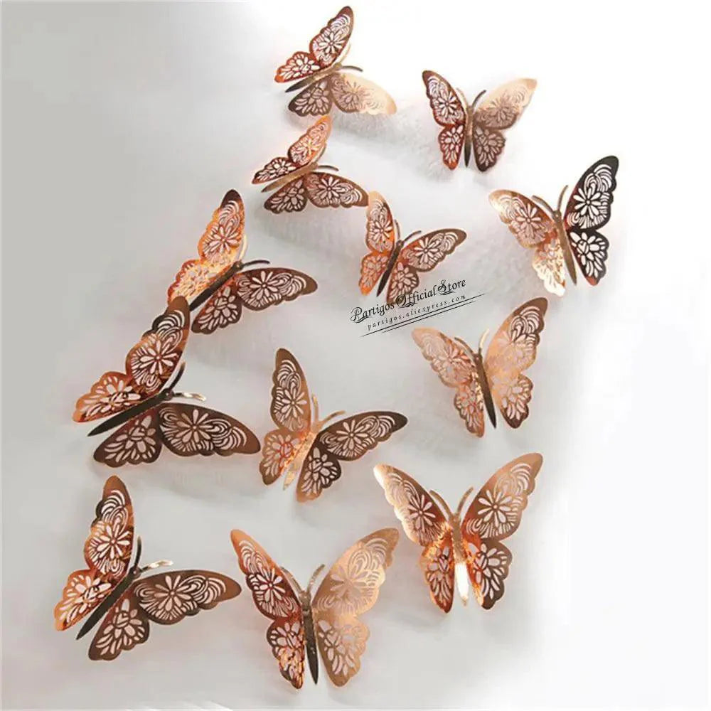Luxury 3D Wall Stunning 12Pcs 4D Hollow Butterfly Wall Sticker Home Decoration Wall Stickers wedding Party Wedding Decors Butterfly Kids Room Decors