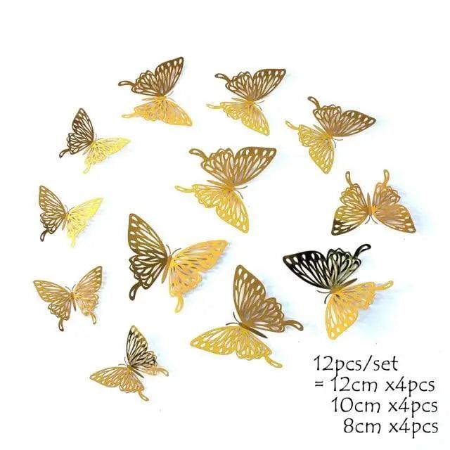 Luxury 3D Wall Stunning 12Pcs 4D Hollow Butterfly Wall Sticker Home Decoration Wall Stickers wedding Party Wedding Decors Butterfly Kids Room Decors