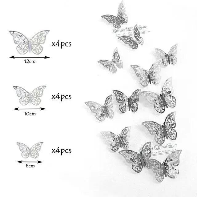 Luxury 3D Wall Stunning 12Pcs 4D Hollow Butterfly Wall Sticker Home Decoration Wall Stickers wedding Party Wedding Decors Butterfly Kids Room Decors
