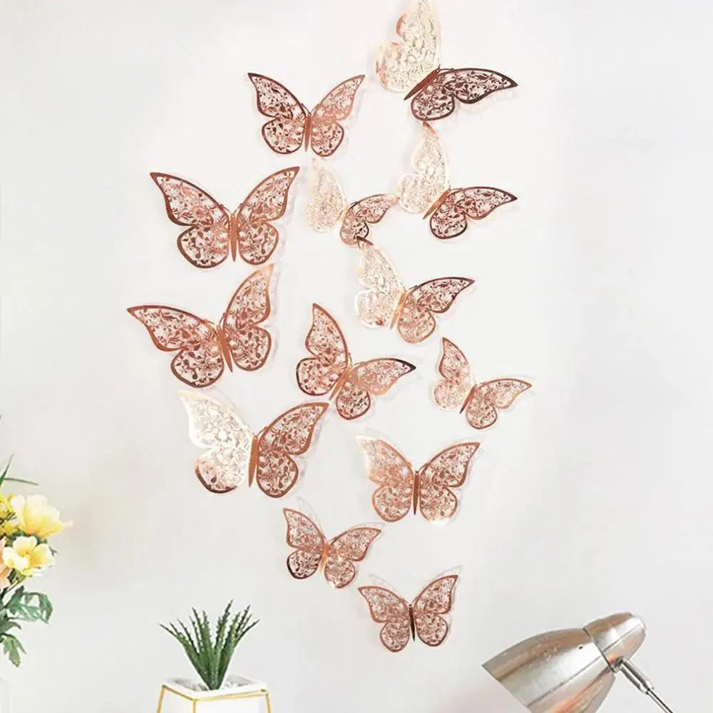 Luxury 3D Wall Stunning 12Pcs 4D Hollow Butterfly Wall Sticker Home Decoration Wall Stickers wedding Party Wedding Decors Butterfly Kids Room Decors