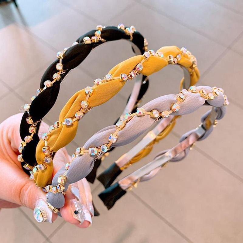 Luxury Crystal Rhinestone Cross Hair Bands For Girls Women Chiffon Stylish Headwear Korean Hair Bands Hoop New Fashion Gorgeous Hair Accessories For Women