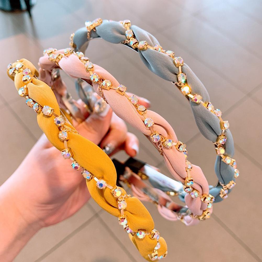 Luxury Crystal Rhinestone Cross Hair Bands For Girls Women Chiffon Stylish Headwear Korean Hair Bands Hoop New Fashion Gorgeous Hair Accessories For Women