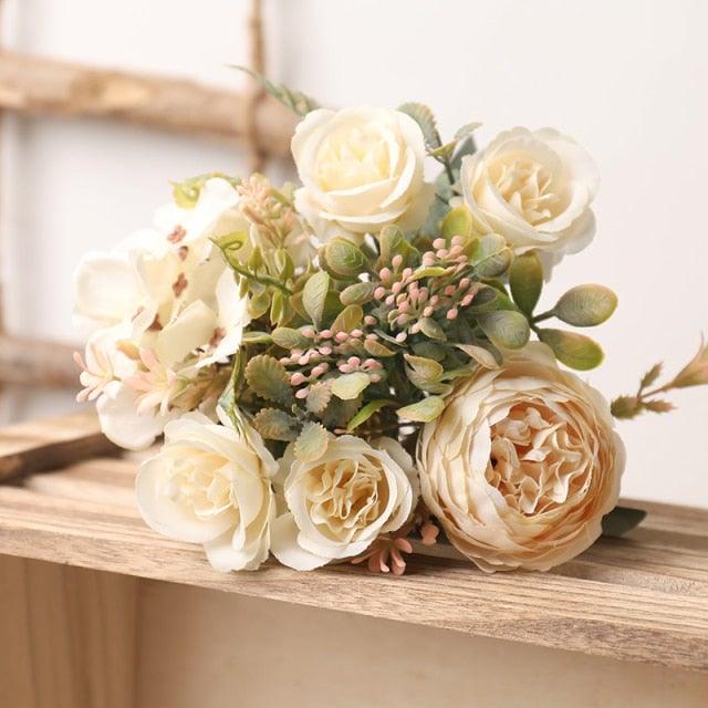 Luxury Fake Flowers Artificial Silk Roses High Quality Big Bouquet For Office Parties Bridal and Wedding Decoration Artificial Rose Flowers Bouquet Silk Flowers Rose for Home Bridal Wedding Party Festival Decor