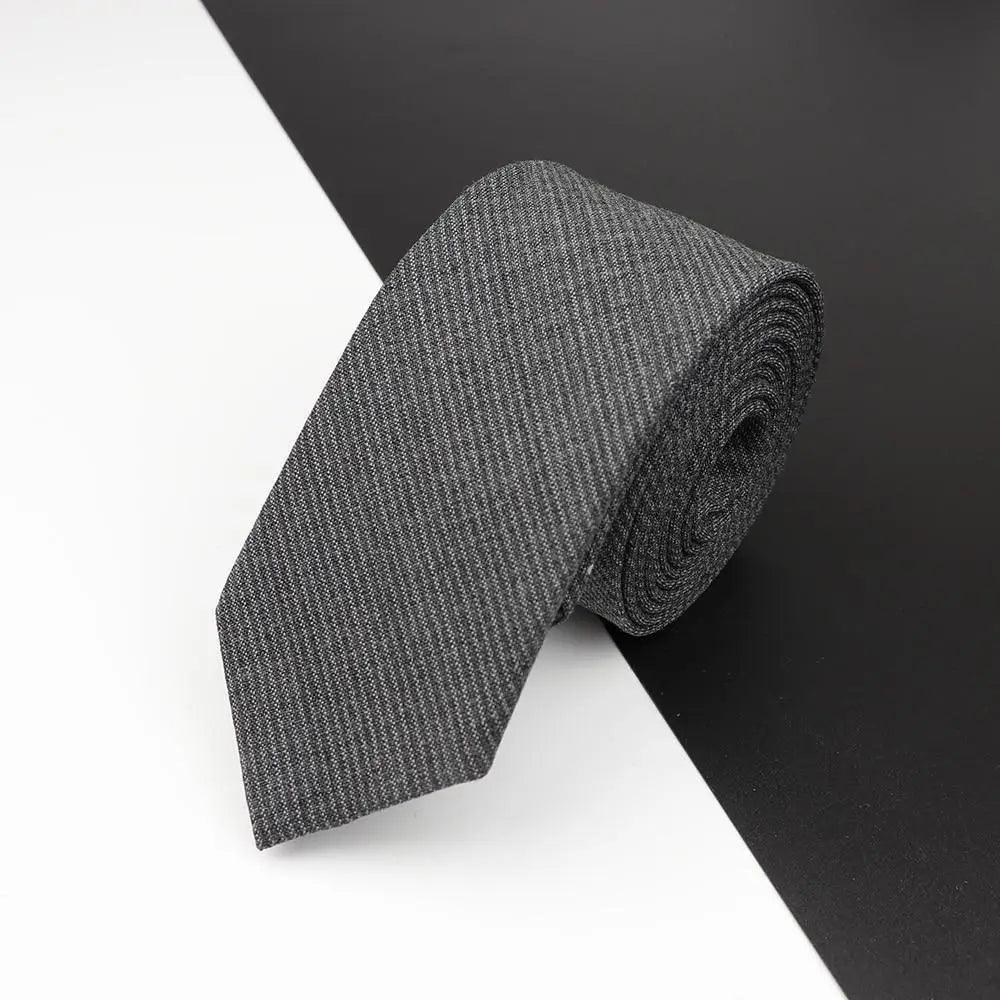 Luxury High Quality Black Grey Skinny Wool Tie For Men Business Meeting Necktie Fashionable Design Excellent Men Gift