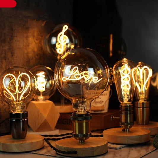Luxury New LED Edison Bulb Retro Lamp Warm White Creative Letters Vintage Lamp Light Bulb Dimmable Antique Filament Round Decorative Light Bulbs Letters Design